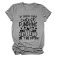 Casual women's grey short sleeve t-shirt featuring cute autumn pumpkin graphic print. - S / Tops / Dark Gray (Black Font)