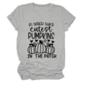 Grey short sleeve t-shirt for women featuring cute teacher pumpkin graphic design casual top. - S / Tops / Light Gray (Black Font)