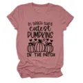 Women casual round neck short sleeve t-shirt with cute autumn pumpkin graphic print top. - S / Tops / Rose Gold (Black Font)