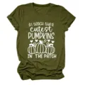 Army green short sleeve women T-shirt with cute pumpkin and teacher quote print design. - S / Tops / Army Green (White Font)