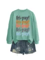Mint green long sleeve sweatshirt with funny text print, casual stylish top for women daily wear. - S / Tops / Light Green