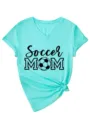 Γυναικείο casual T-shirt με V λαιμόκοψη και κοντό μανίκι Soccer Mom σχέδιο tee top - S / Tops / Βαθύ Μπλε του Νερού (Μαύρη Γραμματοσειρά)(3812)