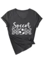 Γυναικείο Casual V-Neck Κονtoμάνικο T-Shirt Soccer Mom Graphic Καλοκαιρινό Top Casual Loose - S / Tops / Σκούρο Γκρίζο(3812)