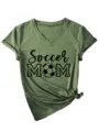 Γυναικείο χακί κοντομάνικο t-shirt V με τύπωμα soccer mom και λεπτομέρεια κόμπου. - S / Tops / Λαδί