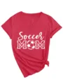 Γυναικείο T-shirt με V λαιmό κοντό μανίκι Soccer Mom γραφικό καλοκαιρινό βαμβάκι - S / Tops / Κόκκινο
