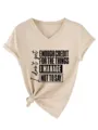 Γυναικείο casual t-shirt με V-λαιμόκοψη, κοντό μανίκι και τύπωμα σλόγκαν στη μέση. - S / Tops / Χρώμα της Άμμου