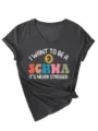 Damen dunkelgraues V-Ausschnitt Kurzarm T-Shirt mit lustigem linguistischen Schwa Text Print. - S / Oberteile / Schwarzgrau Meliert