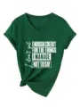Γυναικείο casual t-shirt με V-neck και κοντό μανίκι με τύπωμα για καθημερινή χρήση. - S / Tops / Vintage Πράσινο