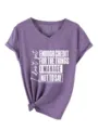 Μωβ κοντομάνικο t-shirt με V λαιμόκοψη στάμπα γραμμάτων και λεπτομέρεια κόμπου μπροστά - S / Tops / Μωβ