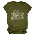 Casual olijfgroen dames t-shirt met korte mouwen en inspirerende boeken quote grafische print. - S / Tops / Wijnrood (Witte Letters Kleurenafbeelding)