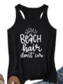 Mujer Verano Casual Negro Camiseta Sin Mangas Beach Hair Slogan Estampado Blusa - S / Tops / Negro