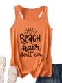 Top sin mangas racerback casual de verano naranja para mujer con detalle de impresion de playa - Naranja claro