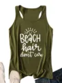 Mujer verano camiseta sin mangas verde militar letras playa top deportivo casual - Verde Militar
