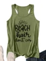 Camiseta sin mangas verde de verano para mujer con detalle de lema de playa y grafico. - Verde oliva
