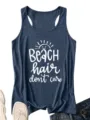 Camiseta sin mangas racerback casual de verano para mujer con gráfico de playa. - Azul Marino