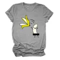 Funny cartoon banana graphic print short sleeve grey t-shirt casual women summer top detail - S / Tops / Dark Gray