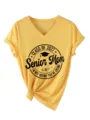 Γυναικείο V-Neck Κοντομάνικο T-Shirt Casual Εκτύπωση Αποφοίτησης Κίτρινο Top Μόδα - S / Tops / Κίτρινο (Μαύρη Γραμματοσειρά)