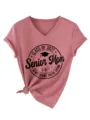 Άνετο Γυναικείο T-Shirt V-Neck Κοντομάνικο Class of 2027 Senior Mom Casual Knot Top - Ροζ Χρυσό (Μαύρη Γραμματοσειρά)