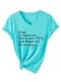 Άνετο casual V-λαιμόκοψη γυναικείο κοντομάνικο t-shirt με όμορφο τύπωμα γραμμάτων και κόμπο. - S / Tops / Βαθύ Μπλε του Νερού