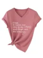T-shirt décontracté pour femme à col en V et manches courtes avec imprimé amusant. - Or Rose (Police Blanche)