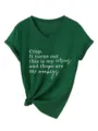 T-shirt femme vert foncé à col V manches courtes avec imprimé citation amusante et nœud devant. - Vert Rétro(3812)
