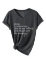 T-shirt graphique à col V et manches courtes gris foncé t-shirt de slogan pour femmes - Gris Chiné (Police Blanche)