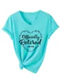 Dames V-Hals Korte Mouw T-Shirt Casual Gepensioneerd Letter Print Knoop Top Blauw - S / Tops / Diep Waterblauw