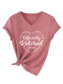 Dames V-hals korte mouw casual T-shirt met officieel pensioen hart print en knoop. - Rozegoud (Wit Lettertype)