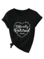 Dames V-Hals T-Shirt Gepensioneerde Korte Mouw Brief Print Casual Mode Top Nieuw. - Zwart
