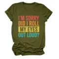 Femme décontracté vert armée t-shirt à manches courtes imprimé texte rétro col rond haut - S / Hauts / Vert Militaire
