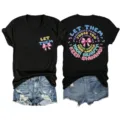 Casual black v-neck short sleeve t-shirt with inspirational graphic print for women daily wear. - S / Tops / Black