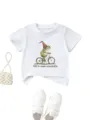 Detailansicht weißes Kinder T-Shirt mit niedlichem Frosch-Fahrrad-Druck und witzigem Spruch. - Oberteile / Weiß / 90cm