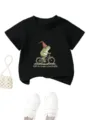 Schwarzes Kinder T-Shirt mit lustigem Frosch Motiv, lässiges Kurzarm Oberteil für Jungen. - Oberteile / Schwarz / 90cm