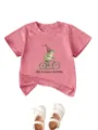 T-shirt à manches courtes pour tout-petit mignon avec motif grenouille et lettres pour loisir. - Pêche