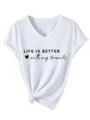 Casual wit T-shirt met V-hals en korte mouwen met gedetailleerde letteropdruk. - S / Tops / Wit