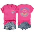 Casual women's V-neck short sleeve hot pink t-shirt with trendy back graphic print. - S / Tops / Rose Red