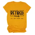 Womens casual yellow short sleeve t-shirt featuring retired mode letter print graphic tee. - S / Tops / Mustard Yellow (Black Text)