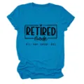 Women casual round neck short sleeve t shirt with funny retired mode print detail view - S / Tops / Purple (Black Text)