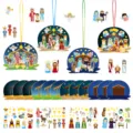 Set de pegatinas y adornos colgantes de escena navideña de belén para decoración de fiesta. - Juego de Pegatinas de Escena con Forma de Belén