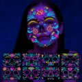 Halloween Neon Gesicht temporäre Tattoo Aufkleber leuchtende Totenkopf Party Make-up Zubehör - FY001-008 Kombinationssets (8 Stück pro Set)