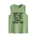 Débardeur décontracté sans manches avec citation amusante, t-shirt d'été vert confortable pour femme. - S / Hauts / Vert olive