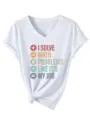 Damen Lässiges V-Ausschnitt Kurzarm T-Shirt mit lustigem Mathe-Druck und Knoten weiß - S / Oberteile / Weiß