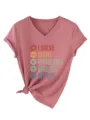 Modische Damen V-Ausschnitt Kurzarm T-Shirt mit lustigem Mathe-Spruch und Knoten. - Roségold