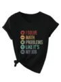 Damen Schwarzes V-Ausschnitt Kurzarm T-Shirt Lässiges Mathe Print Top mit Knotendetail - Schwarz