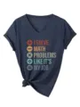 Damen lässiges V-Ausschnitt Kurzarm T-Shirt mit lustigem Mathe Spruch Print Oberteil - Marineblau