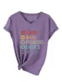 Lässiges Damen V-Ausschnitt Kurzarm T-Shirt mit lustigem Mathe-Druck und Knotendetail. - Lila