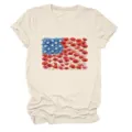 Women casual short sleeve t-shirt in beige featuring watercolor floral American flag graphic design. - S / Tops / Sand