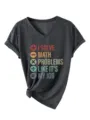 Damen V-Ausschnitt Kurzarm T-Shirt Lustiger Mathe Spruch Grafik Top Anthrazit Grau - Schwarzgrau Meliert