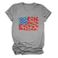 Grey short sleeve t-shirt detail showing floral flag graphic print and round neck design. - S / Tops / Dark Gray