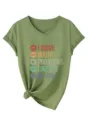 Olivenfarbenes Damen V-Ausschnitt Kurzarm T-Shirt mit lustigem Mathe-Spruch und Knoten. - Olivgrün